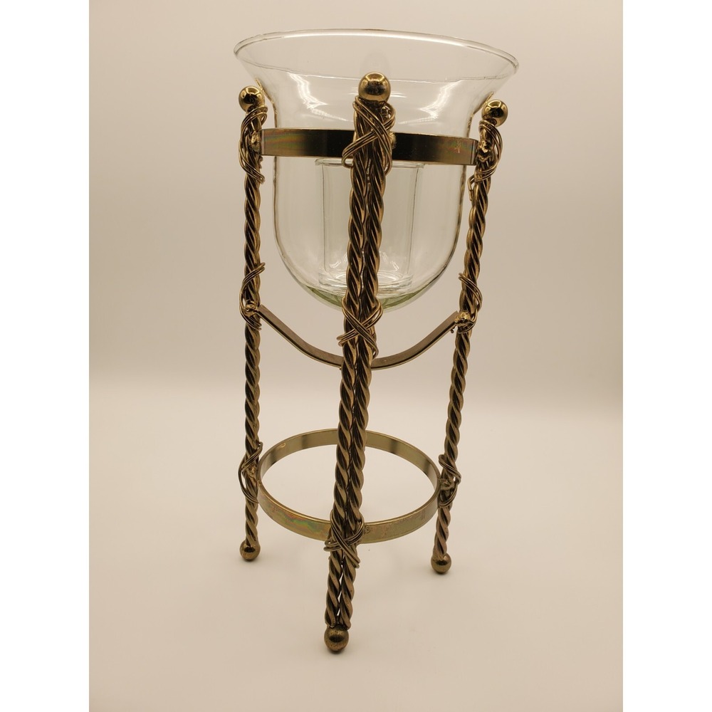 Vtg Elegant MCM 3 pc Votive Display 11 inch tall Brass Candle Holder